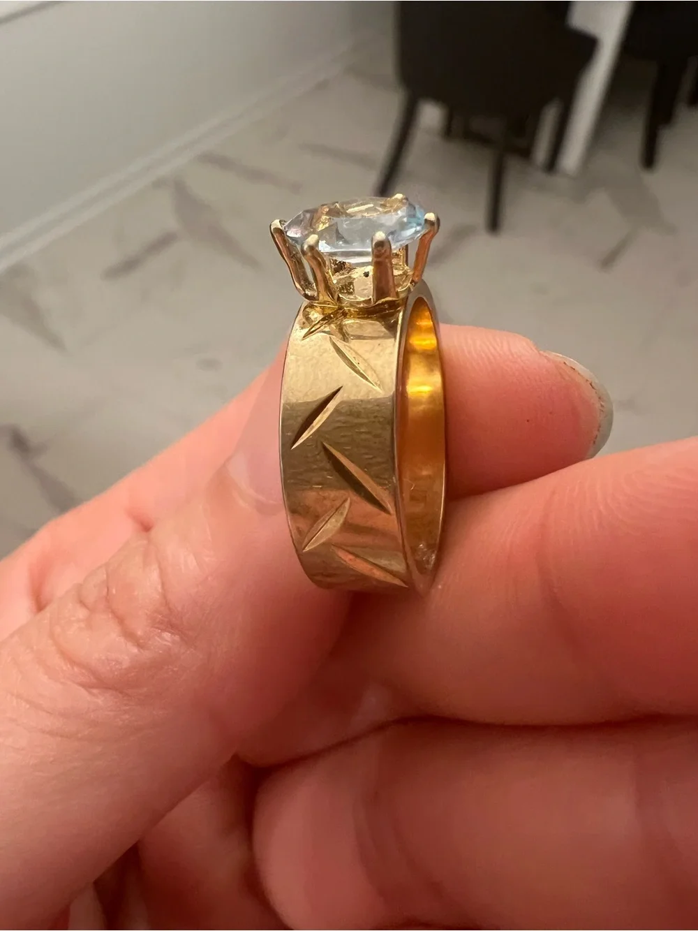 Pear-Shaped Light Blue Stone Gold-Tone Band Ring